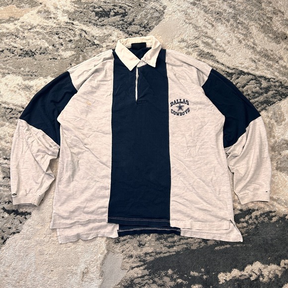 The Unbranded Brand Other - Vintage 1997 Rugby Shirt Mens XL Gray Navy Striped‎ Dallas Cowboys Football NFL